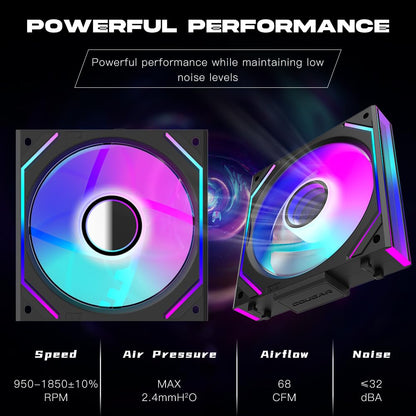 Jungle Leopard Interstellar V2 120mm Case Fan Infinity Mirror Module Daisy-Chain ARGB Fan Triple Pack with Controller Suitable for Computer Case & 360mm AIO Cooler(Black-3pack)