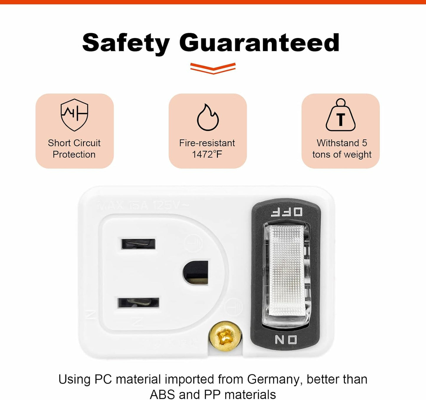 SYCON Adapter Outlet Extender with Night Light, Wall Outlet with Switch on off, Outlet Splitter with 2 Outlets