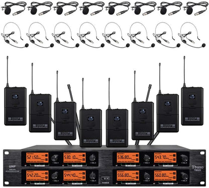 wenwen Wireless Microphone System Pro Audio 8 Channel UHF 8 Lavalier Bodypacks 8 Lapel Mic 8 Headsets for Karaoke System Meeting Church Speaking Conference Wedding Party Frequency B