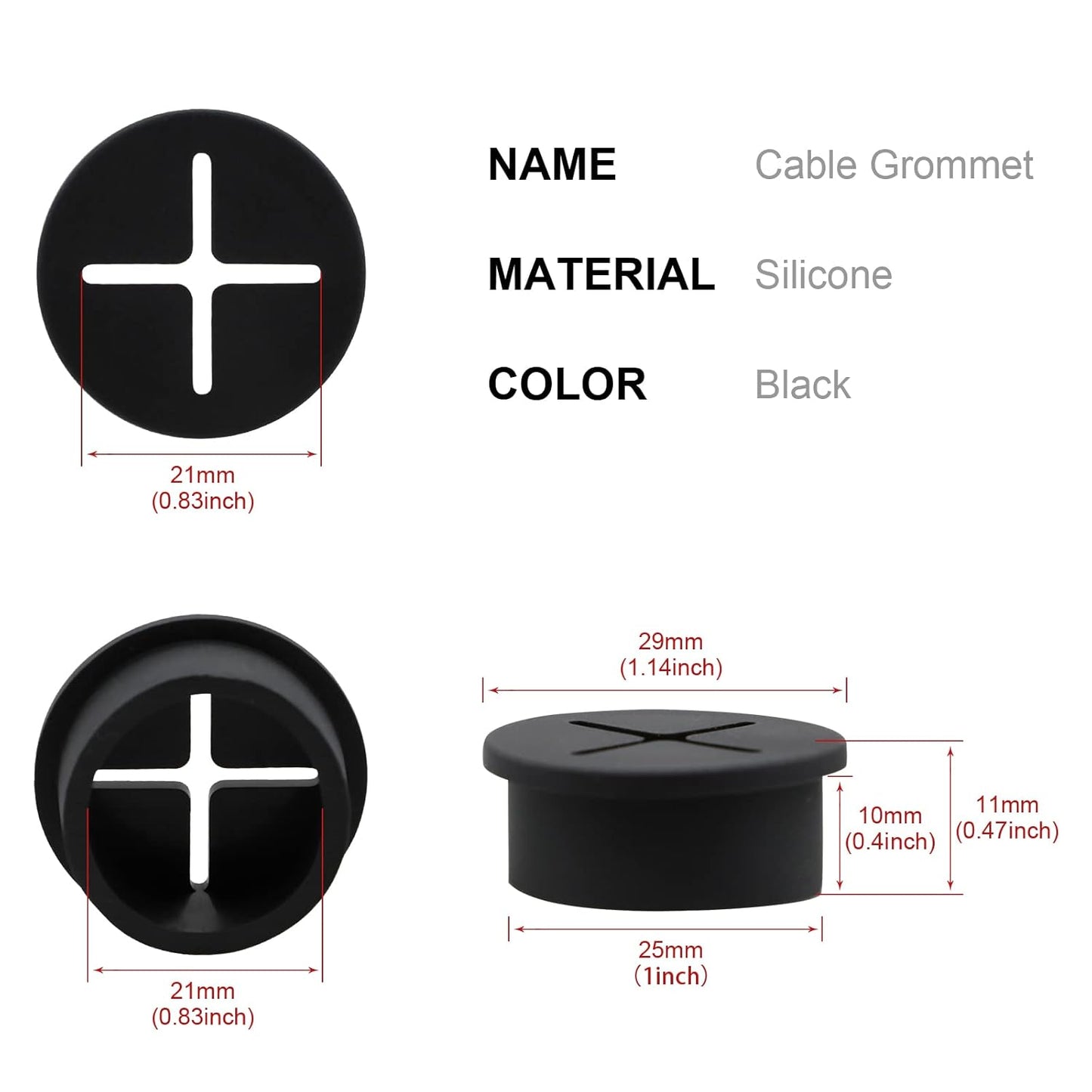 Desk Grommet, 1 Inch Flexible Rubber Grommets, Silicone Cable Cord Grommet Wire Hole Cover for Desk, Table and Other Furnitures(12Pack)