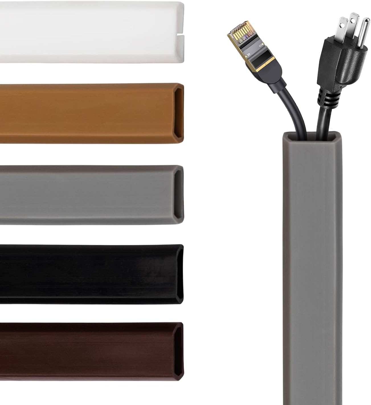 Rubber Bond TV Cord Hider Cable Protector - Strong Self Adhesive Wall Cord Cover Cable Hider - Low Profile Cable Management Wall Cord Concealer Cable Raceway (Grey, 10 Feet)