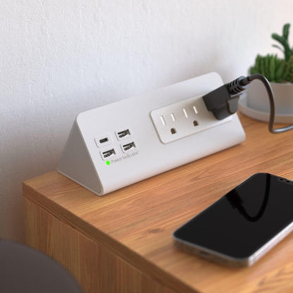 Nightstand Edge Mount Power Strip with USB-C Ports Tabletop Surge Protector Desk Clamp Power Sockets with 3 AC Outlets &4 Fast Charging USB Ports for Home Office Hotel and Dormitory