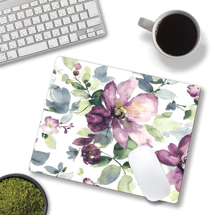 Hokafenle Floral Mouse Pad - Purple Watercolor Flower, Square Waterproof Non-Slip Rubber Base for Office Computer Laptop - Ideal for Girls and Women