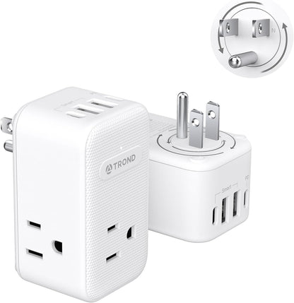 TROND Multi Plug Outlet Extender 2 Pack, 3 Way Outlet Splitter with 360 Rotating Plug, PD 20W USB C Charger Station, Sideways Adapter for Kitchen Bathroom Cruise Ship Travel Essentials