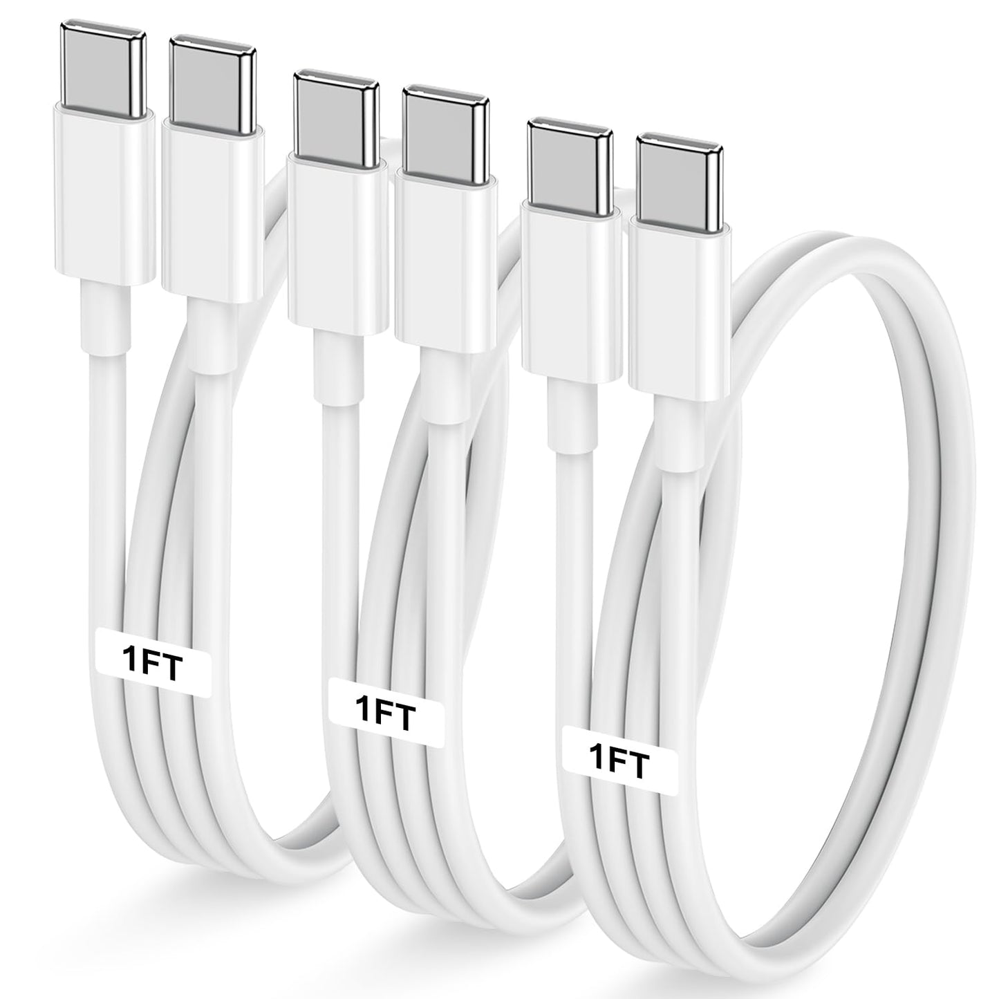 3-Pack 1FT 60W USB C to USB C Cable, Type C Fast Charging Cable for iPhone 16 15 Pro Plus Pro Max，for Galaxy S24 S23, for iPad Pro/Air, for MacBook Pro/Air and More