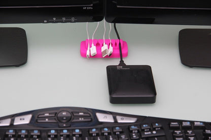Heaviest Cable Organizer on The Market! Compact and Weighted Desktop Cord Holder and Cable Organizer, Eco-Friendly Silicone, No Bad Smell, Bundled with 4 Reusable Cable Ties! (Fuchsia Pink)