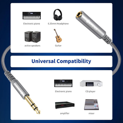 Devinal 1/4 inch Headphone Extension Cable, 6.35mm TRS Male to Female Stereo Cord, Quarter Inch Guitar Cable Extender, 10ft (3 Meters)