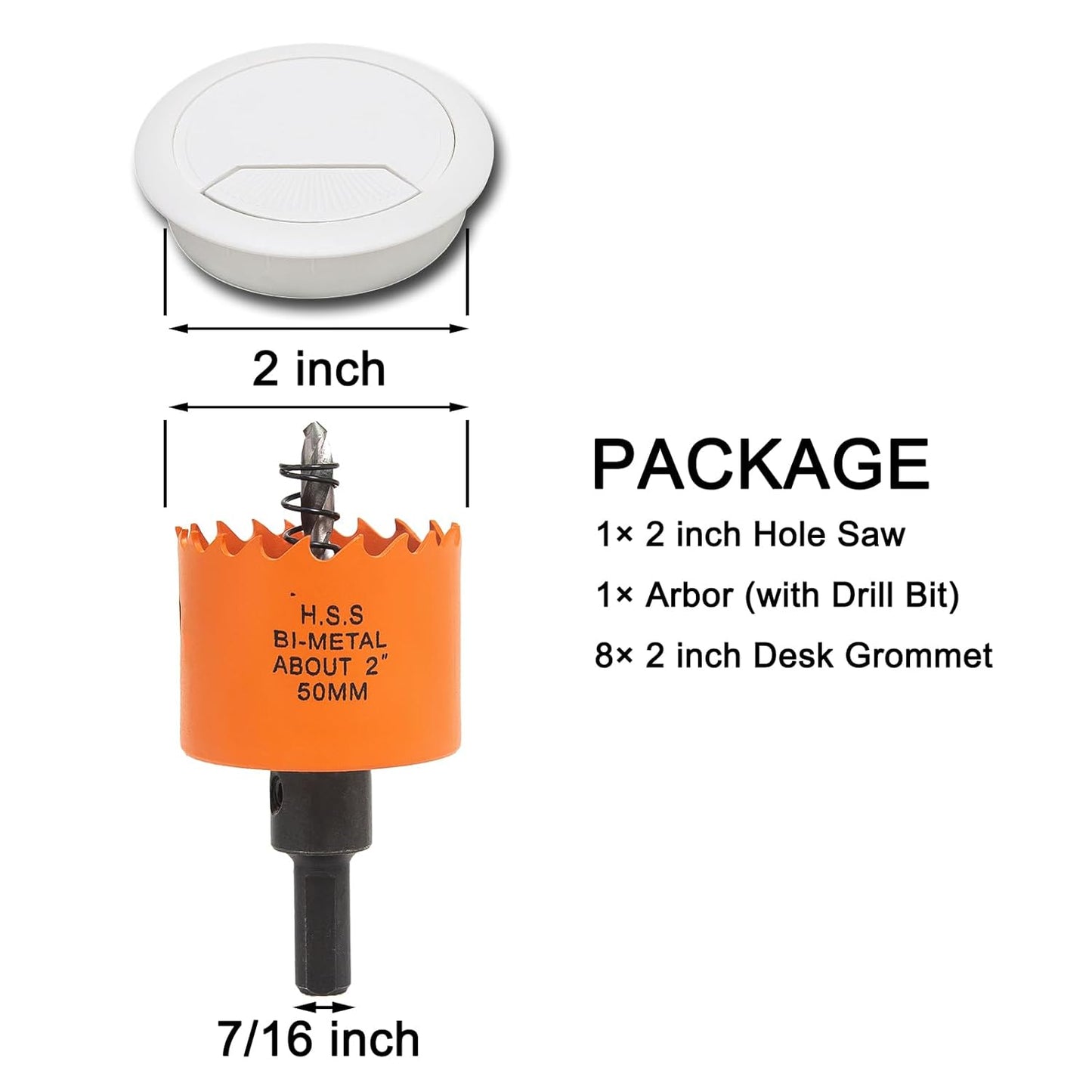 Desk Grommet 2 inch with Hole Saw, Desk Cord Hole Cover Grommet for Cables, 2 PCS, White