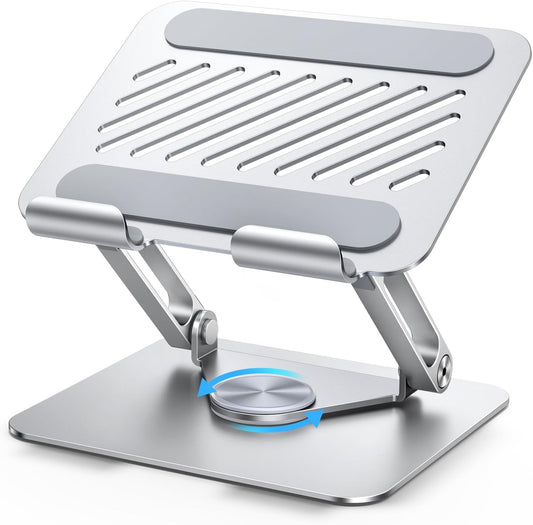 UGREEN Tablet Stand Holder for Desk with 360° Rotating Base Aluminum Dual Rod Support Adjustable Home Office Accessories Compatible with iPad Pro 13 12 11 Air Mini 5 4 3 Phone E-Reader Silver