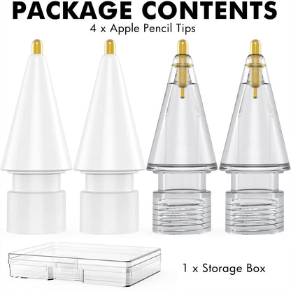 NIUTRENDZ 4 Pack Replacement Tips for Apple Pencil 2nd Generation and 1st Generation Fine Point Metal Tip, Wear-Resistant & Precise Control (1.95mm, White + Grey)