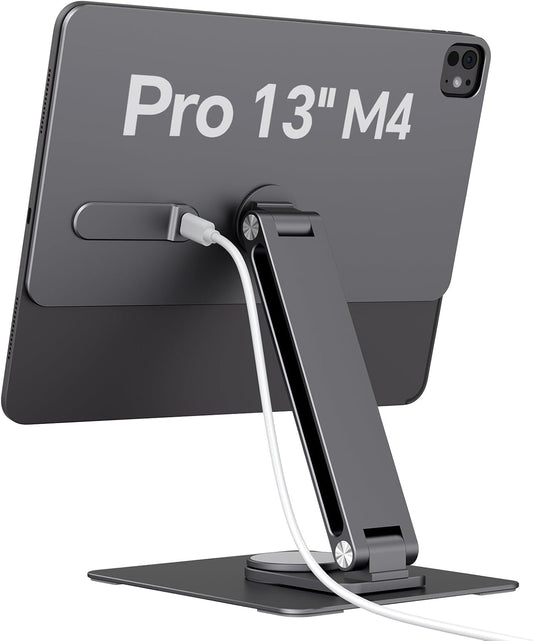 Magnetic iPad Pro M4 13-inch Stand with Wireless Charging 18W, 360° Rotating Aluminum Tablet Holder for iPad Pro M4 13-inch, Adjustable Desk Mount Series (M4-13inch)