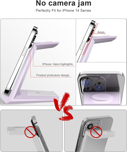 Wireless Charging Station for iPhone - ADADPU 3 in 1 Charger Stand for iPhone 16 15 14 13 12 11 Pro Max XR XS 8 Plus, Wireless Charging Dock for Apple Watch 8/7/SE/6/5/4/3/2, AirPods Pro/3/2 (Purple)
