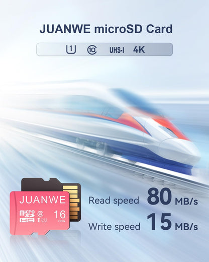 JUANWE 16GB Micro SD Card 10 Pack microSDHC Memory Card with SD Adapter, C10, U1,TF Card 16GB for Dash Cam, Security Camera, Pink