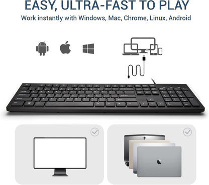 Computer Keyboard Wired, Plug Play USB Keyboard, Low Profile Chiclet Keys, Large Number Pad, Caps Indicators, Foldable Stands, Spill-Resistant, Anti-Wear Letters for PC Laptop (Black, 2-Pack)