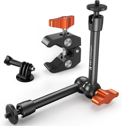 K&F CONCEPT 9.8" Magic Arm Clamp Kit with 1/4" & 3/8" Thread Screw 360° Ball Heads Articulating Magic Arm with Tripod Mount Adapter for Gopro/LED Lights/Monitor/Flash/Microphone/DSLR Camera