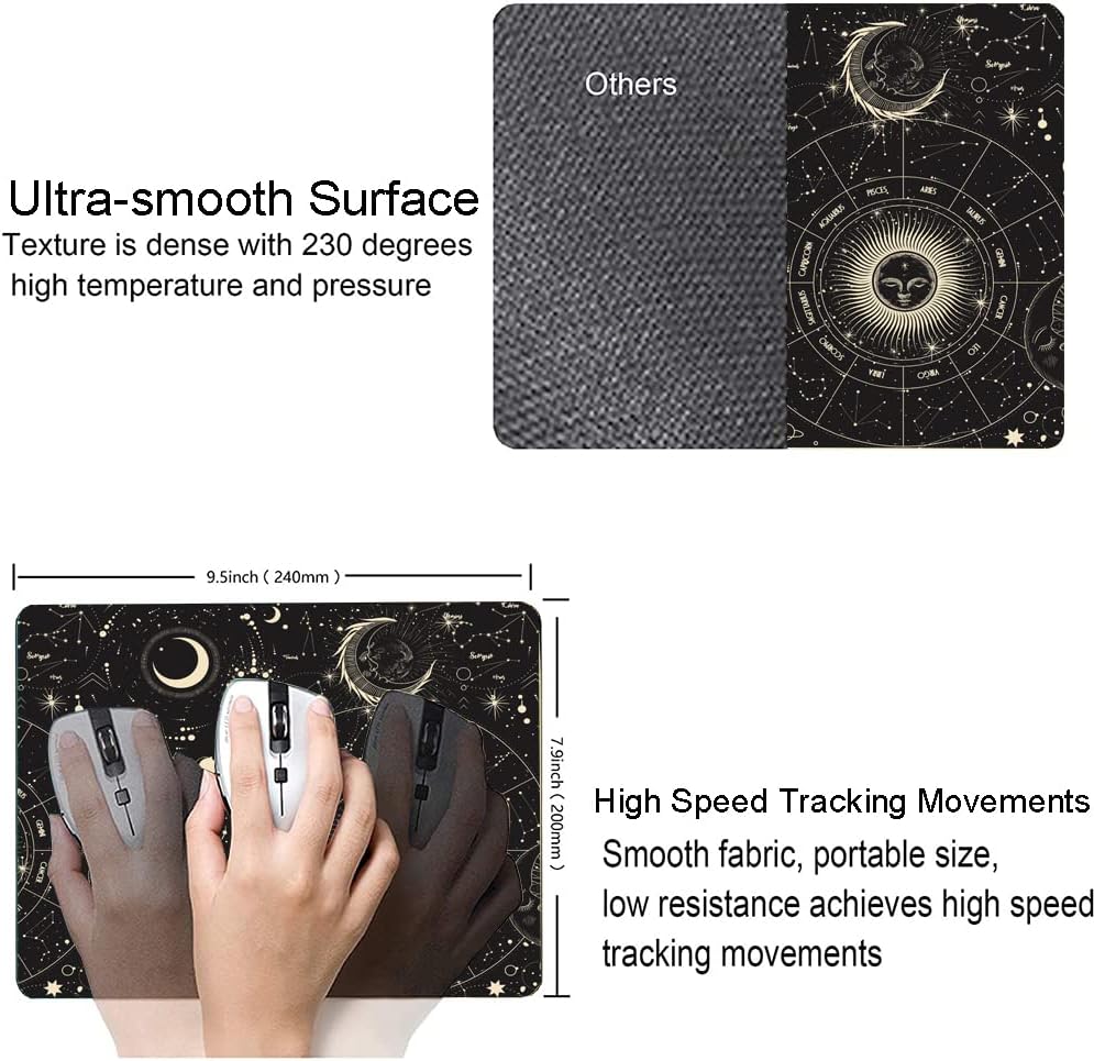 Hokafenle Mouse Pad, Square Personalized Computer Mouse Pads with Planet Design, Washable Mouse Mat, Gaming Office Home Non-Slip Rubber Base Mousepad, Moon and Sun