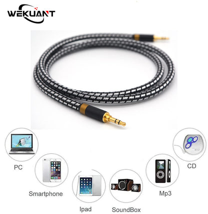 Aux Cord, Audiophile 3.5mm Stereo Audio Cable [2m (6.5 Feet), Silvered-Plated Copper core], Unbreakable and Great for Laptop, Tablets, Headphones, Cars and More.