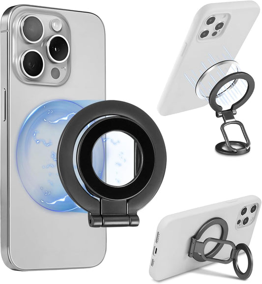 Magnetic Ring Holder Grip, Adjustable Magnet Phone Ring Stand, Multi-Angle Stability Kickstand, Strong Double Sided Magnetic Phone Grip, with Magnet Ring for Phone Case, Black