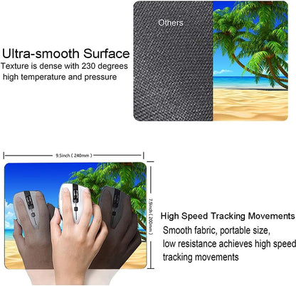 Beach Mouse Pad, Mouse Mat Square Waterproof Mouse Pad Non-Slip Rubber Base MousePads for Office Home Laptop, Beach and Coconut Trees Design