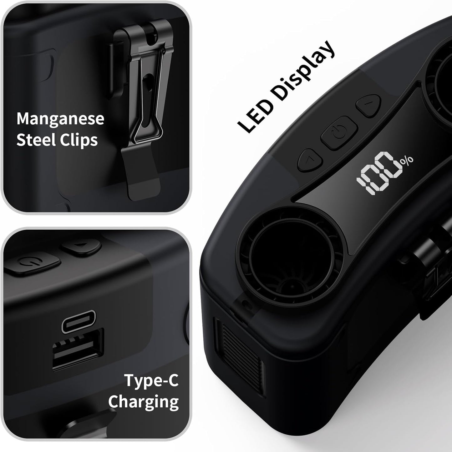 Socool 20000mAh Portable Waist Fan Clip on Wearable Belt Personal Fan Rechargeable, 40H Cooling Battery Operated with 10 Speeds & Dual Air Outlets, Neck Fans Hanging for Outdoor Jobsite Camping