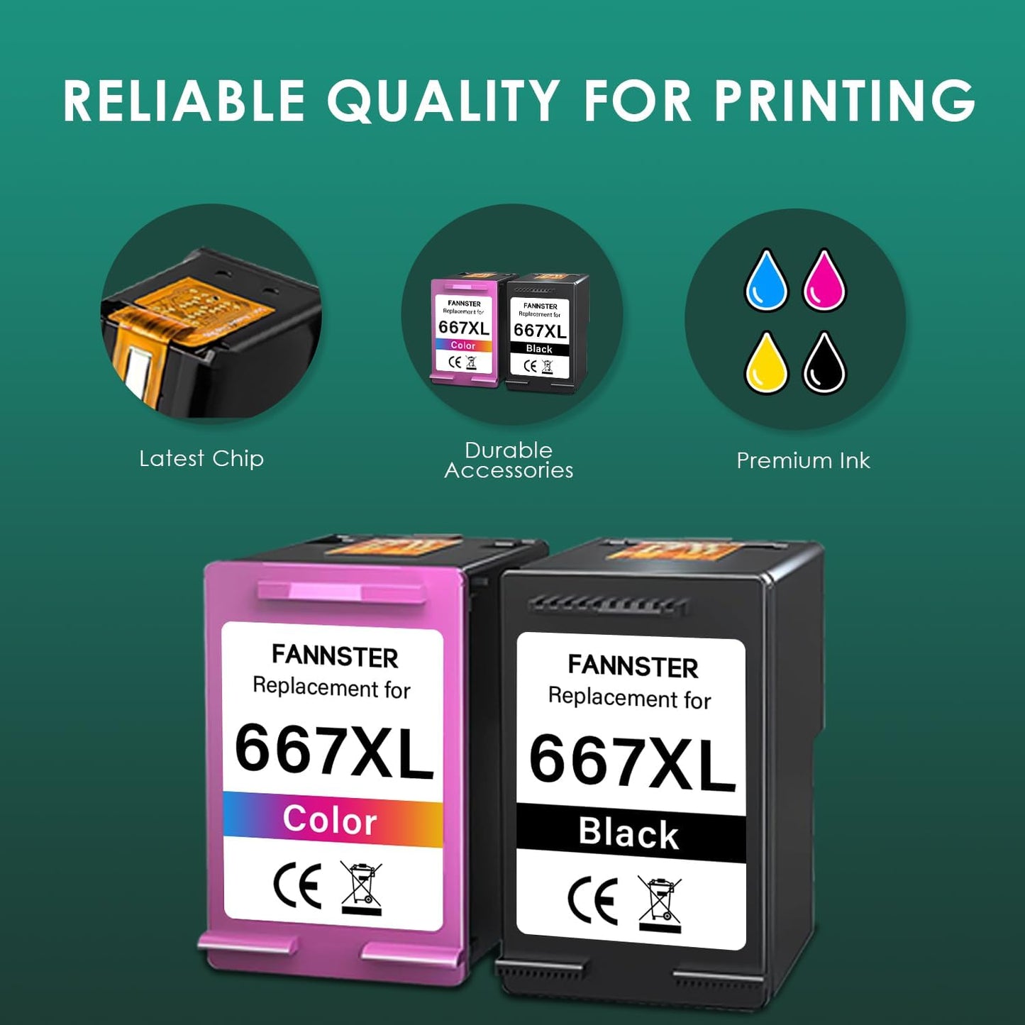 667XL 667 XL Black and Color Replacement for HP 667 XL 667 Ink Cartridges for Deskjet Ink Advantage 1275 2375,DeskJet2775,1275 2374 2375 2376 2775 2776 6075 6475 6476 Printers (1 Black, 1 Tri-Color)