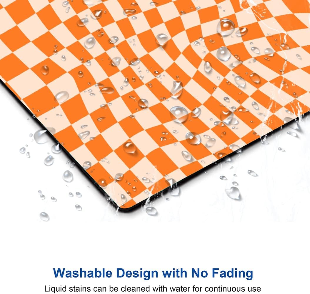 Mouse Pad, Orange Checkered Design Mouse Pad, Washable Square Cloth Mousepad for Office Laptop, Non-Slip Rubber Computer Mouse Pads for Wireless Mouse, Cute Mouse Pads for Desk