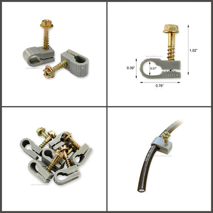 STEREN Coaxial Cable Clips - Cable Holder - Wire Clips - Siding Clips for Hanging - Cord Holder for Desk - Cable Clamps (Gray, 100 Count - Single Screw)