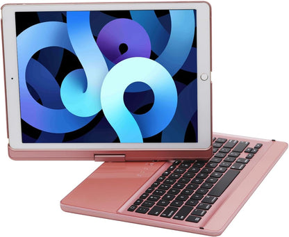 iPad pro 12.9 Keyboard case 2017 2nd 2015 1st Generation,360 Rotatable Wireless Keyboard Smart Folio 180 Swivel Stand Hard Shell Cover Auto Sleep/Wake up Rose Gold