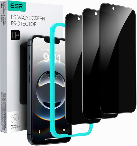 ESR 3 Pack for iPhone 16e/ iPhone 14/ iPhone 13/ iPhone 13 Pro Privacy Screen Protector, Anti-spy Tempered-Glass Privacy Screen Protector, Micro-curved Edges, Case Friendly