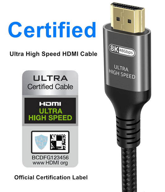 10K 8K 4K HDMI Cable 48Gbps 1.5 FT, Certified Ultra High Speed HDMI® Cable 4K 240Hz 144Hz 120Hz 8K60Hz 0.01ms HDR10+ eARC HDCP2.3 Netflix Roku TV PC Monitor Projector PS5 Xbox