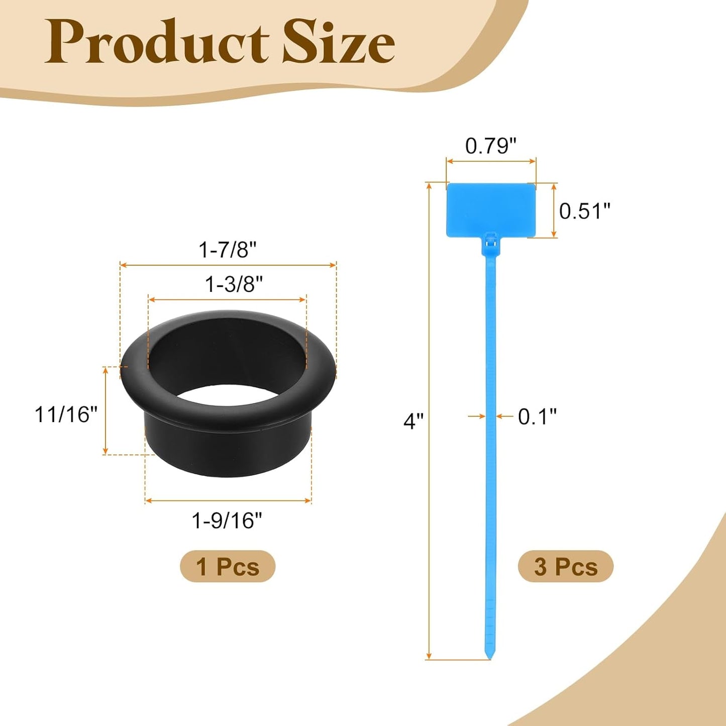 uxcell Desk Grommet, 1-9/16" (40mm) Zinc Alloy Cable Hole Cover Wire Cord Organizer with Marked Cable Ties for Home Office Desktop Wire, Black