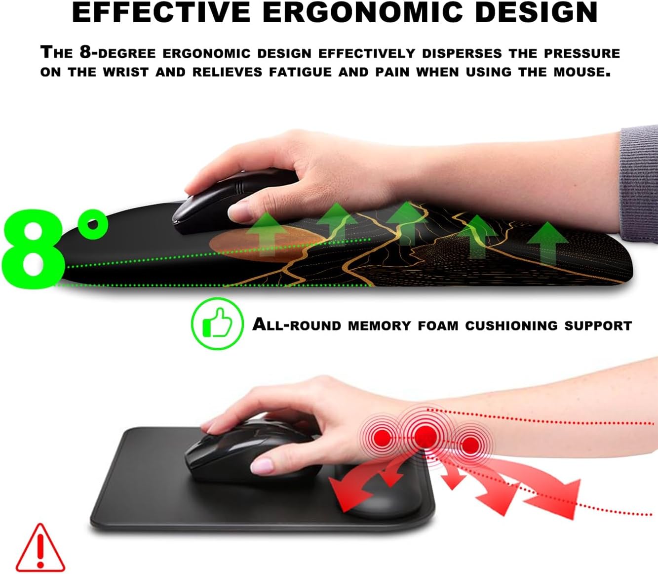 Mouse Pad Wrist Support, Ergonomic Mouse Pad with Massage Dot, Comfortable Computer Mouse Pad for Laptop, Wrist Rest Pain Relief Mousepad with Non-Slip PU Base for Office & Home, 12 x 8 in