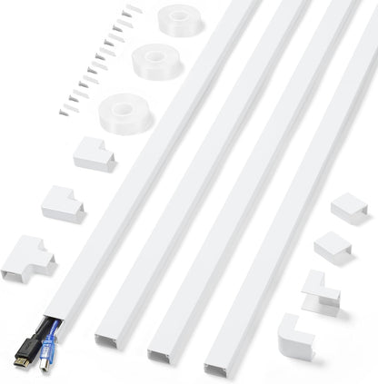 Cord Covers for Wires on Wall Extra-Long, 13.12ft TV Cord Hider Kit, Paintable Cable Management Concealer, White Cord Raceway Channel, 4 x L39in x W0.95in x H0.55in