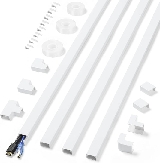 Cord Covers for Wires on Wall Extra-Long, 13.12ft TV Cord Hider Kit, Paintable Cable Management Concealer, White Cord Raceway Channel, 4 x L39in x W0.95in x H0.55in