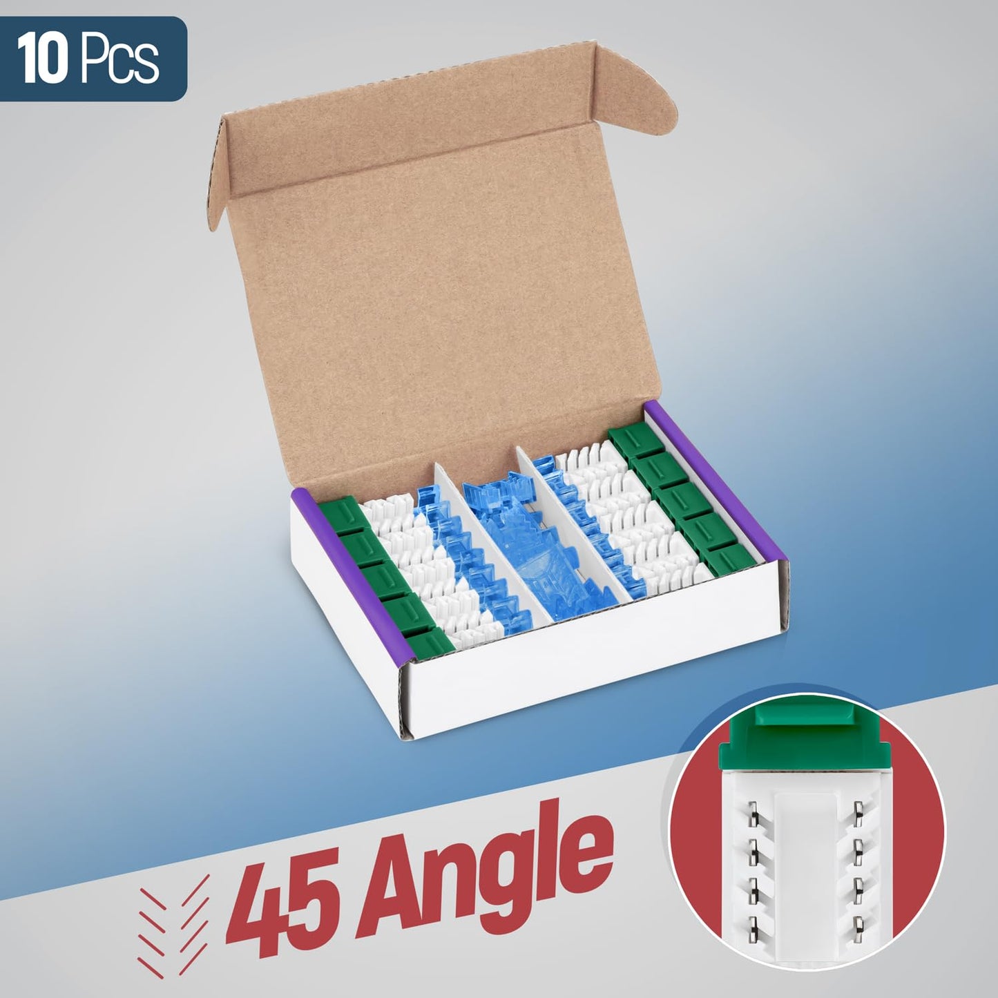 Everest 45° Angled RJ45 Cat5e Keystone Jacks 10-Pack in Green - Slim Profile Female RJ45 Connectors - Cat 5e Keystone Jack - Compatible with 45° Angled Speed Termination Tool - 45Term (B0BL3GS7ZY)