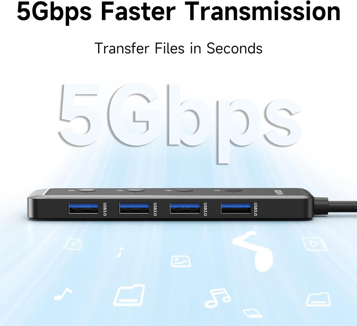 MOKiN USB 3.0 Hub, 5-Port Ultra Slim Data USB Extender with 4*USB A 3.0 Ports + USB C Power Port for Laptop, Chromebook, Dell Acer and More, 2FT Extended Cable…