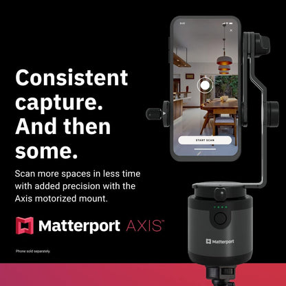 Matterport Axis Gimbal Stabilizer for Smartphone Camera - Motorized Rotating Mount for Professional 3D 360 Photo Scans Includes Portable Tripod, Remote and 12 Month Starter Kit for 3D Model Scans