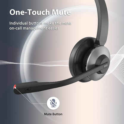 Wireless Headset with Mic for Work, Wireless Headphones with Mic (AI Noise Cancellation) & USB Dongle, 26+ Hrs Working Time, Bluetooth Headset with Mute for PC/Laptop/Office/Call Center/Zoom/Home