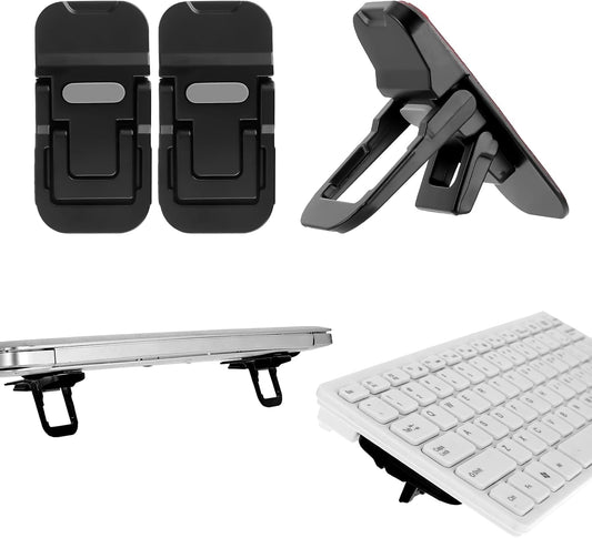 Bewudy 2 Pcs Portable Keyboard Stand, Dual Tilt Angle Adjustment, Foldable Laptop Riser, Self-Adhesive Feet for Most Keyboards (Black)
