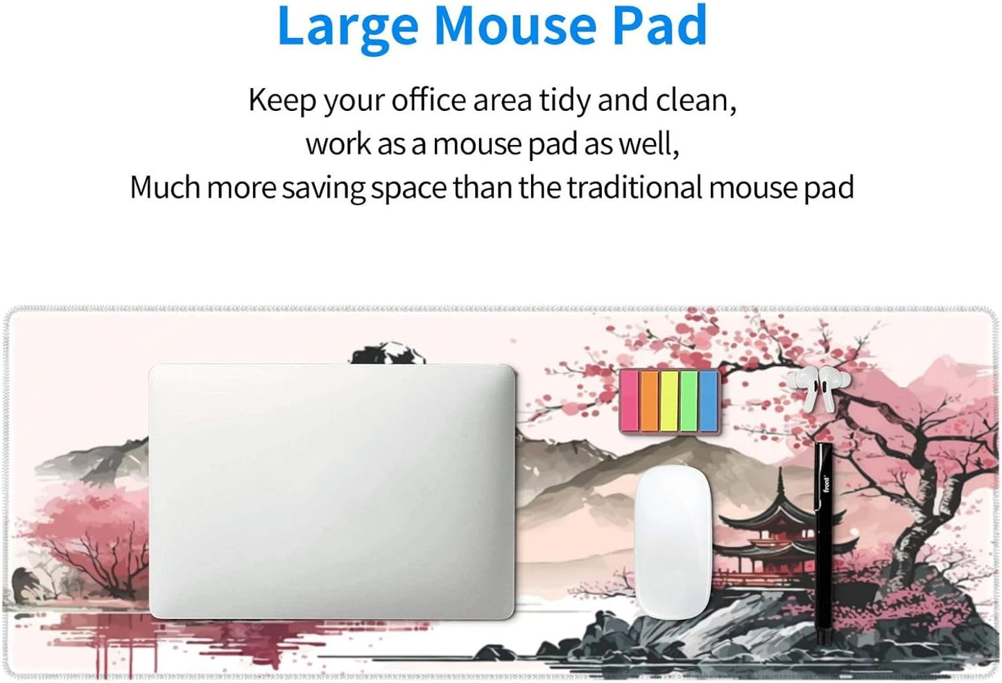 Watercolor Japanese Large Gaming Mouse Pad,Mouse Pad Gaming 31.5 x 11.8 in Mouse Mat Desk Pad,Large Desk Mat,Extended Keyboard Mousepad with Non-Slip Base and Stitched Edge for Desk Home Office