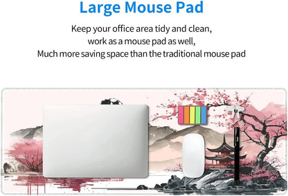 Watercolor Japanese Large Gaming Mouse Pad,Mouse Pad Gaming 31.5 x 11.8 in Mouse Mat Desk Pad,Large Desk Mat,Extended Keyboard Mousepad with Non-Slip Base and Stitched Edge for Desk Home Office