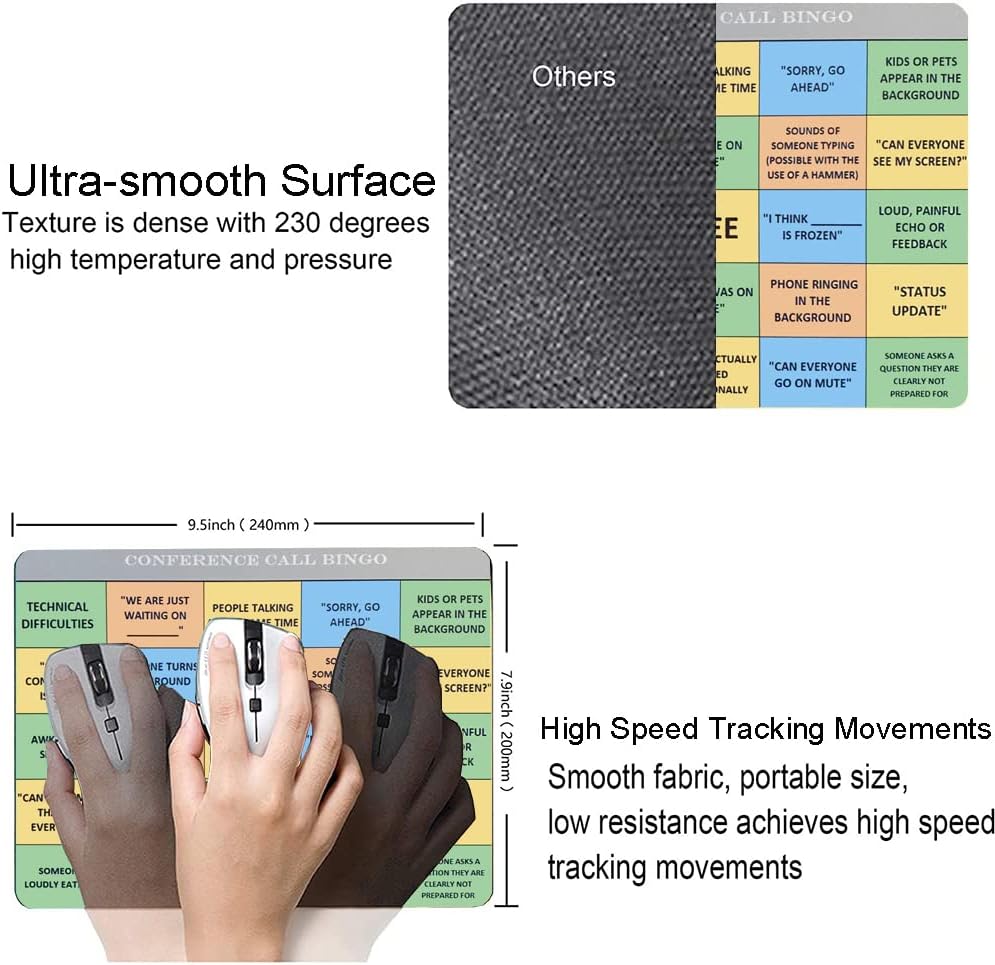 Conference Call Bingo Mouse Pad, Personalized Mouse Mat Waterproof Non-Slip Rubber Base MousePads for Office Home