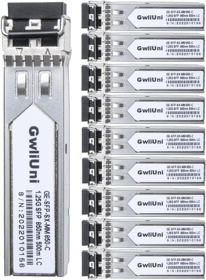 10Pcs 1.25G SFP Multi Mode Fiber Module Network Transceiver, SX MM 850nm 500m, Duplex LC Interface for Switch, Router, Firewall, Network Card, Media Converter etc