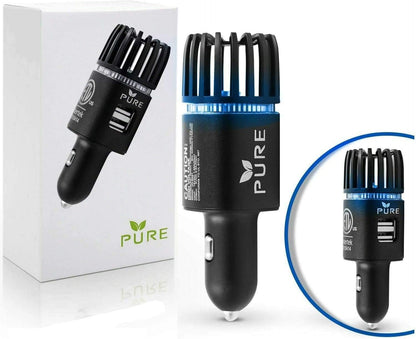 Car Air Purifier ARB Certified 3in1 Premium Stainless Steel Air Filter Ionizer w/Dual USB Ports - Eliminate Allergens Odor Smell, Smoke, Pets, Pollen Mold Bacteria w/Anti-Microbial Deodorizer