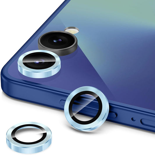 for Samsung Galaxy Z Flip 7 Camera Lens Protector, Individual Metal Ring Tempered Glass Lens Cover, [Strong Adsorption] Scratch Resistant Ultra-Thin HD Clear Lens Cover, 1 Set-Blue