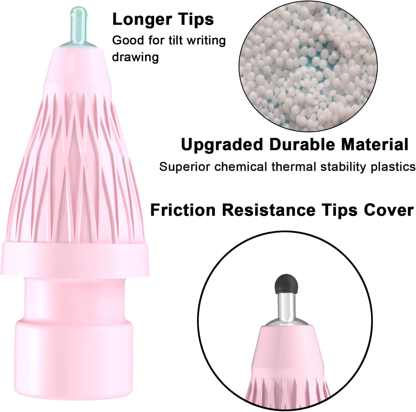 Upgraded Pencil Tips fits for Apple 2nd 1st Gen USB-C iPad Pro Pencil,No Wear Out Fine Point Apple Pen Tip &Noiseless Friction Nib Covers Set, Make iPencil 1 / Pencil 2 Work Like a Charm,Pink