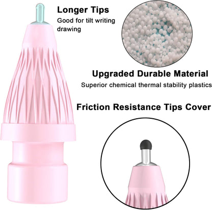 Upgraded Pencil Tips fits for Apple 2nd 1st Gen USB-C iPad Pro Pencil,No Wear Out Fine Point Apple Pen Tip &Noiseless Friction Nib Covers Set, Make iPencil 1 / Pencil 2 Work Like a Charm,Pink
