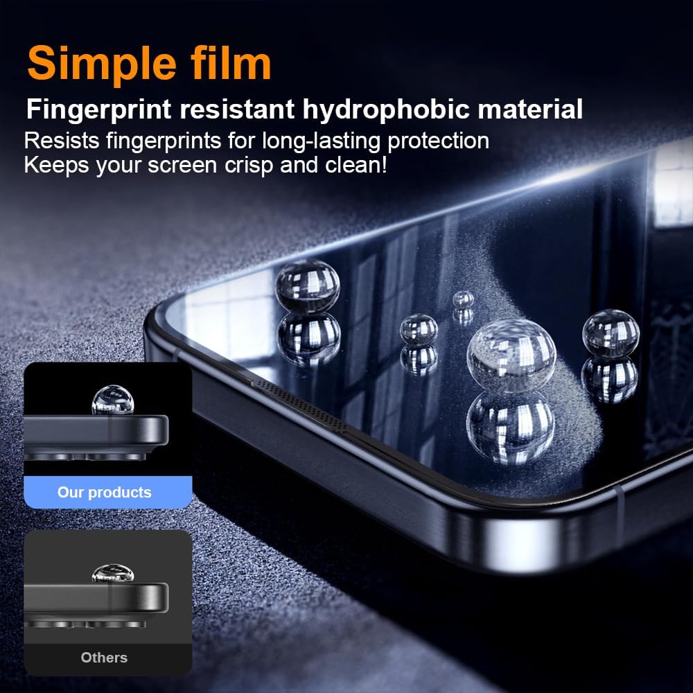 OneFish Privacy Screen Protector for IPhone 15 Pro Max Anti-Spy Tempered Glass Dust-Free Bubble-Free Anti-Fingerprint 9H Scratch Protection & Hassle-Free Installation Frame [2-Pack]