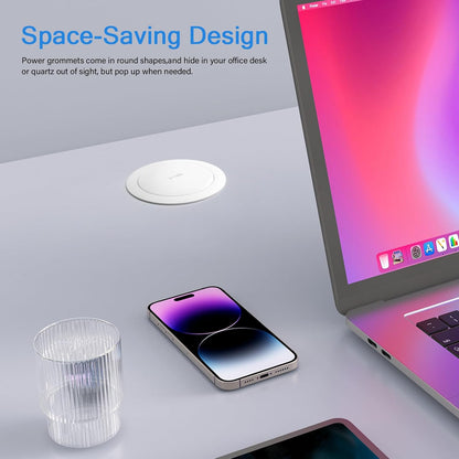 Pop up Outlet for Countertop,65W USB C Fast Charging Port,2.5-inch Hole Desktop Power Grommet,Recessed Power Strip,4 Outlets 4 USB Ports,15Amp Tamper Resistant Receptacle,ETL Listed (White)