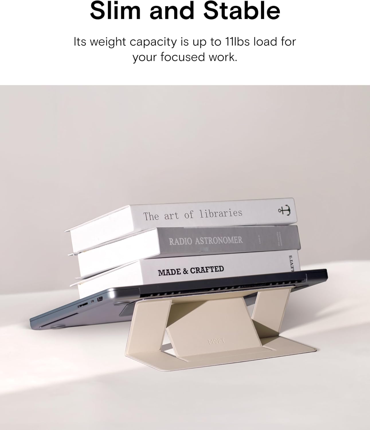 MOFT Laptop Stand for Desk, Adhesive Laptop Stand with 2 Adjustable Viewing Angles, Foldable and Portable Computer Stand Compatible with MacBook Air, MacBook Pro 11"-16", Silver